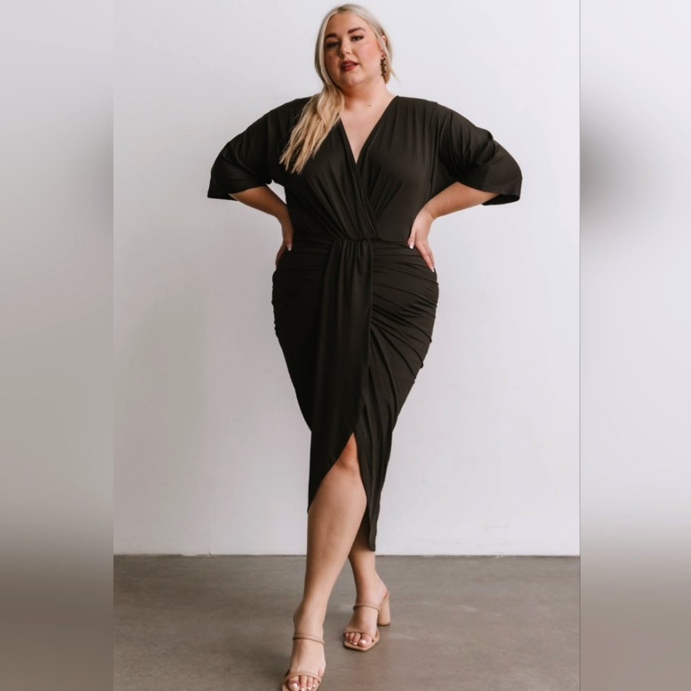 Baltic Born Black Draped Midi Dress